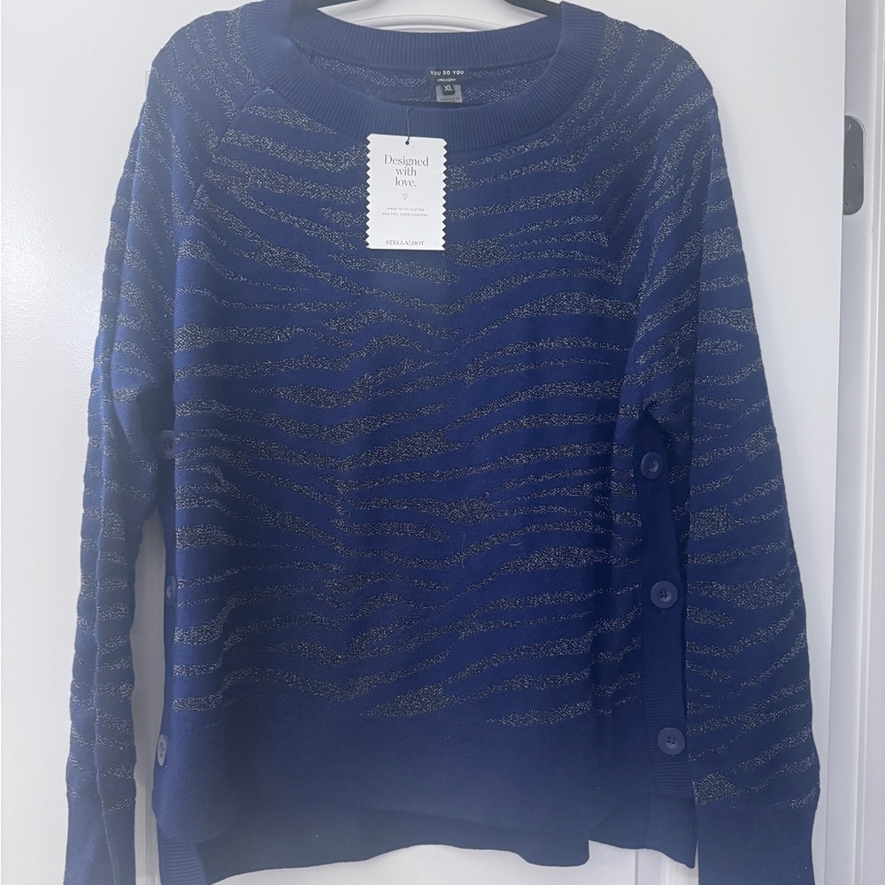 Stella & Dot Navy and Silver Knit Top